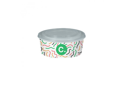 Boîte à salade ronde personnalisée en carton avec couvercle 750 mL - Impression jusqu'à 4 couleurs
