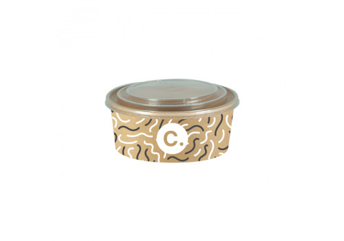 Boîte à salade ronde personnalisée en carton avec couvercle 750 mL - Impression jusqu'à 4 couleurs