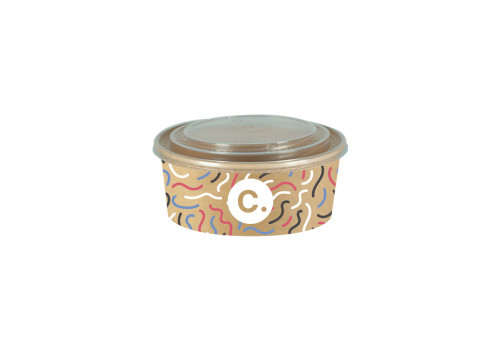 Boîte à salade ronde personnalisée en carton avec couvercle 750 mL - Impression jusqu'à 4 couleurs