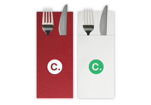 Serviettes en papier kangourou pliées en pochette personnalisée avec logo Custo packaging